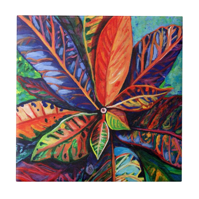 Hawaiian Rainbow Coloured Croton Plant Ceramic Til Ceramic Tile (Front)