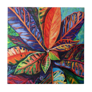Hawaiian Rainbow Coloured Croton Plant Ceramic Til Tile