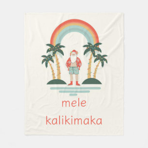 Hawaiian/Rainbow/Palms Santa Fleece Blanket