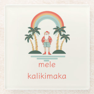 Hawaiian/Rainbow/Palms Santa Glass Coaster