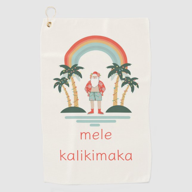Hawaiian/Rainbow/Palms Santa Golf Towel (Front)