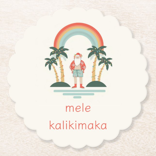 Hawaiian/Rainbow/Palms Santa Paper Coaster (Front)