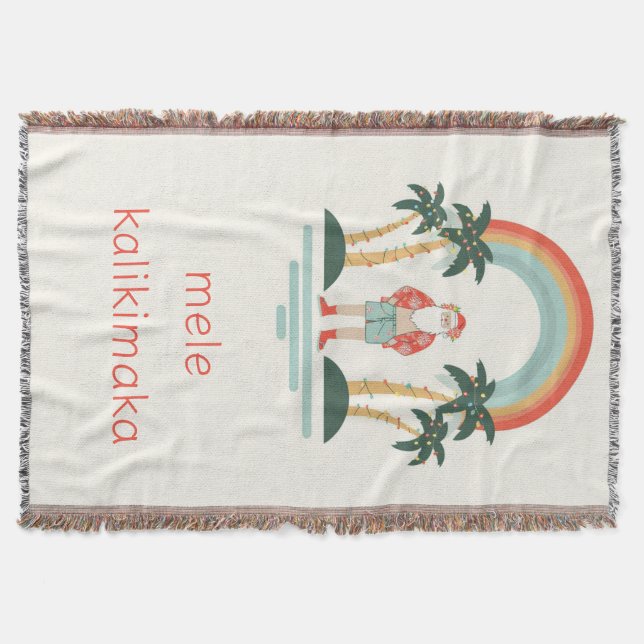 Hawaiian/Rainbow/Palms Santa Throw Blanket (Front)