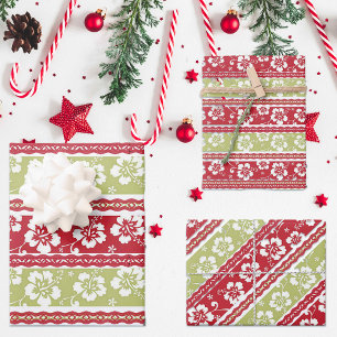Hawaiian Red and Green Hibiscus Wrapping Paper