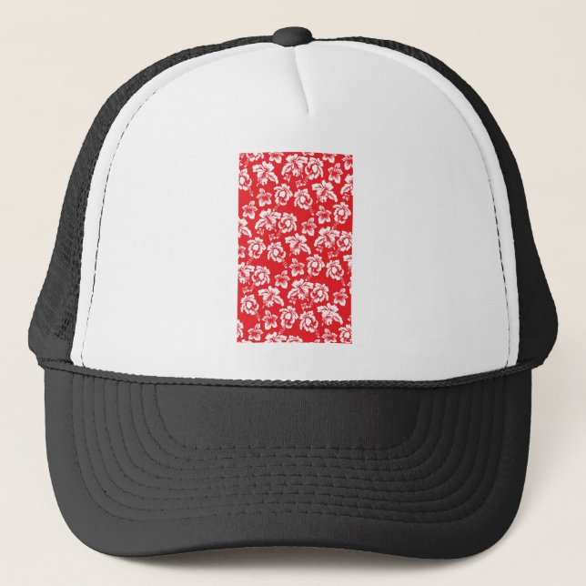 Hawaiian Red Flowers Trucker Hat (Front)