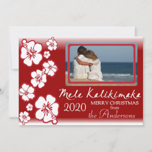 Hawaiian red hibiscus fade photo holiday cards