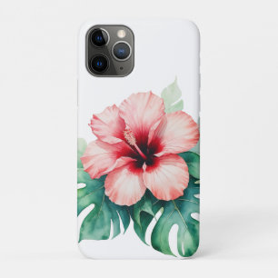 Hawaiian Red Hibiscus with Monstera Hawaii Love iPhone 11 Pro Case