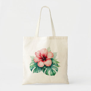 Hawaiian Red Hibiscus with Monstera Hawaii Love Tote Bag