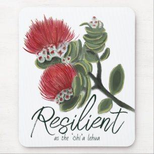Hawaiian Red Lehua Flower Watercolor Resilience Mouse Pad
