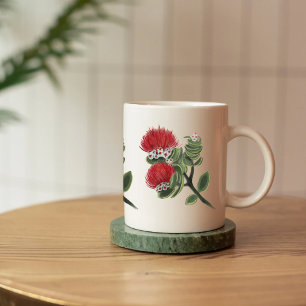 Hawaiian Red Lehua Tropical Flower Watercolor  Coffee Mug