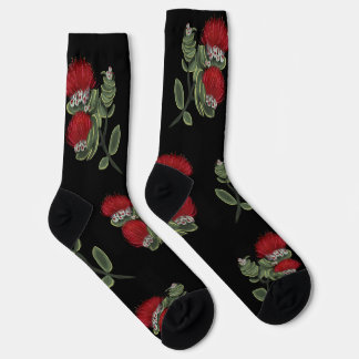 Hawaiian Red Lehua Tropical Flower Watercolor Sock