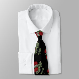 Hawaiian Red Lehua Watercolor Tropical Floral Tie