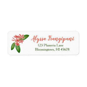 Hawaiian Return Address Labels Red Plumeria Flower