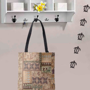 Hawaiian Sailing Canoe and Petroglyph Tapa Tote