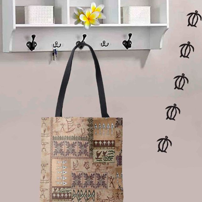 Hawaiian Sailing Canoe and Petroglyph Tapa Tote (Creator Uploaded)