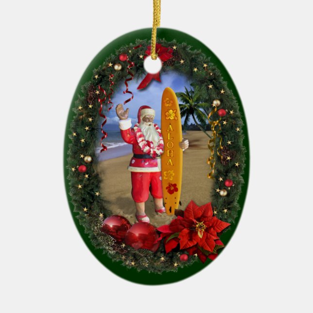 Hawaiian Santa Ceramic Tree Decoration (Front)