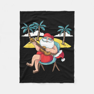 Hawaiian Santa Claus Hawaian Guitar Christmas In J Fleece Blanket
