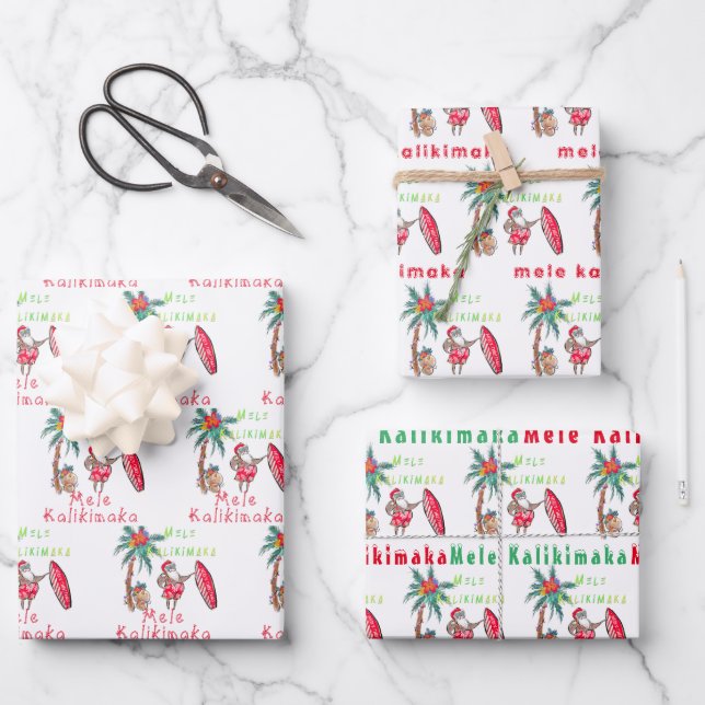 Hawaiian Santa Mele Kalikimaka Wrapping Paper (Front)