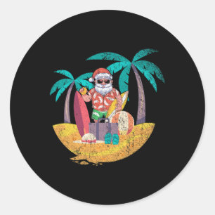 Hawaiian Santa Tropical Summer Surfing Christmas I Classic Round Sticker