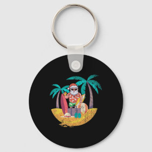 Hawaiian Santa Tropical Summer Surfing Christmas I Key Ring