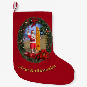 Hawaiian Santa with Surfboard Small Christmas Stocking