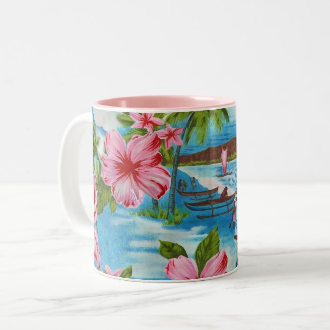 Hawaiian Scenes in Pastel Colours Two-Tone Coffee Mug (Front Left)