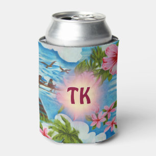 Hawaiian Scenes with Monogram Can Cooler