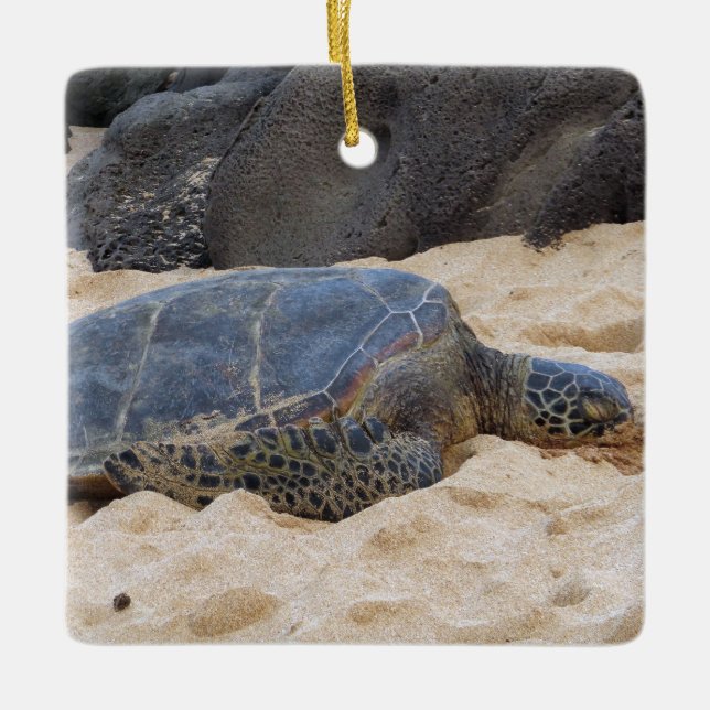 Hawaiian Sea Turtle Ceramic Ornament (Front)