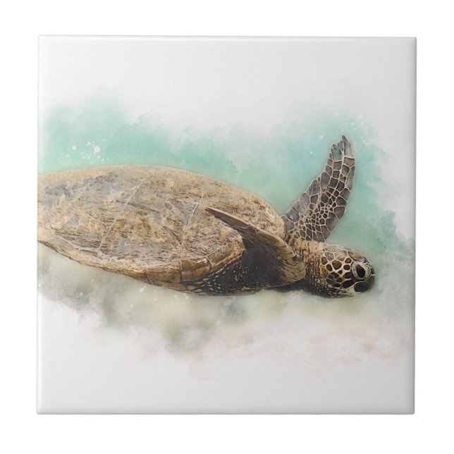 Hawaiian Sea Turtle Ceramic Tile (Front)