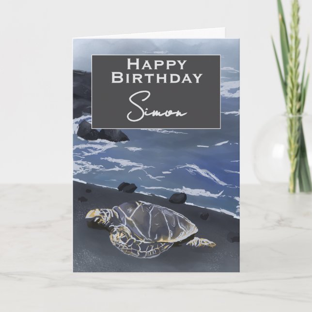 Hawaiian Sea Turtle Personalized Birthday Card (Front)