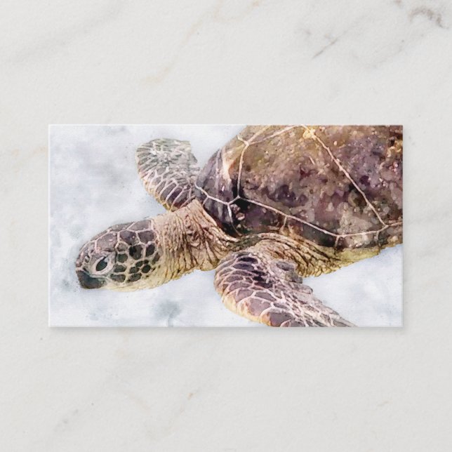 Hawaiian Sea Turtle Realistic Watercolor Business Card (Front)