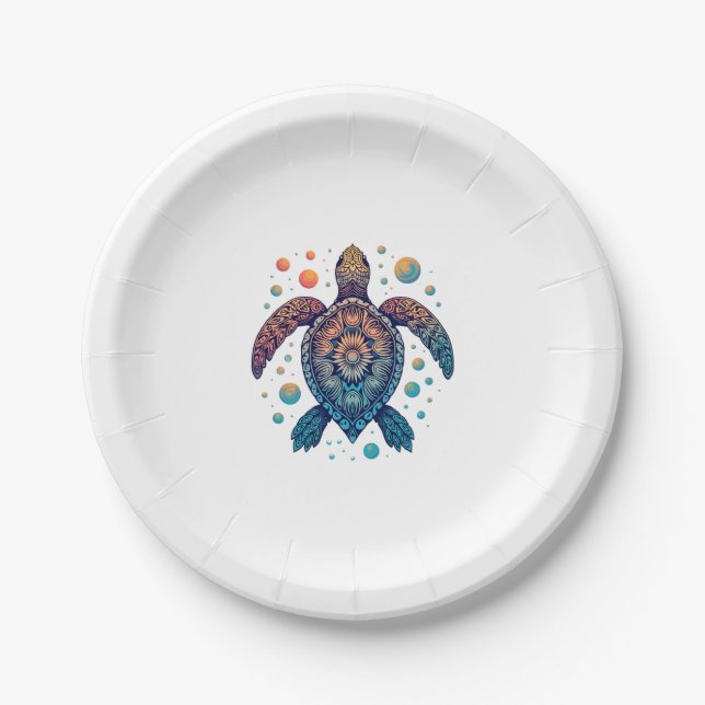 Hawaiian Sea Turtle Tie-Dye Hawaii Vacation Beach  Paper Plate (Front)