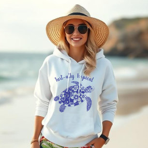 Hawaiian Sea Turtle Turt-ally Tropical-Deep Blue Hoodie