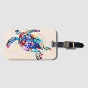 Hawaiian Sea Turtle Watercolor Luggage Tag