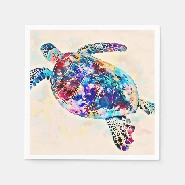 Hawaiian Sea Turtle Watercolor Napkin (Front)