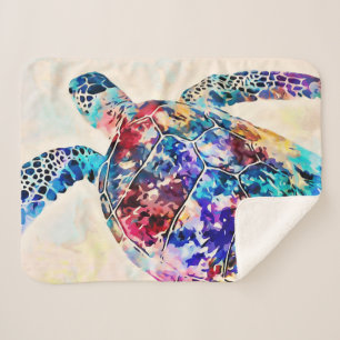 Hawaiian Sea Turtle Watercolor Sherpa Blanket