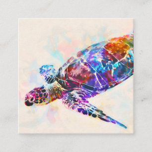 Hawaiian Sea Turtle Watercolor Square Business Card