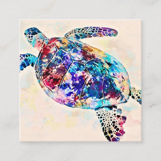 Hawaiian Sea Turtle Watercolor Square Business Card (Front)