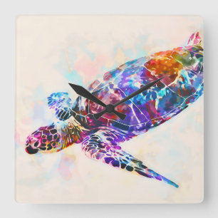 Hawaiian Sea Turtle Watercolor Square Wall Clock