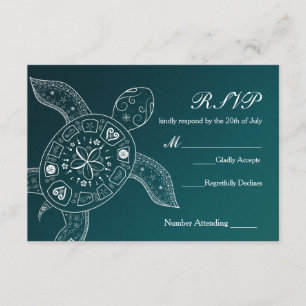 Hawaiian Sea Turtle White Blue Beach Wedding RSVP