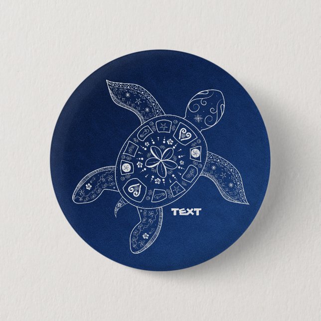 Hawaiian Sea Turtle White on Blue Beach Tropical 6 Cm Round Badge (Front)