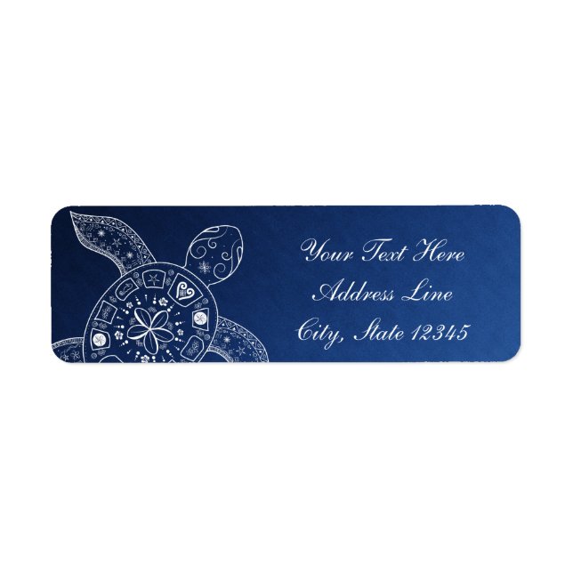 Hawaiian Sea Turtle White on Blue Beach Wedding Return Address Label (Front)