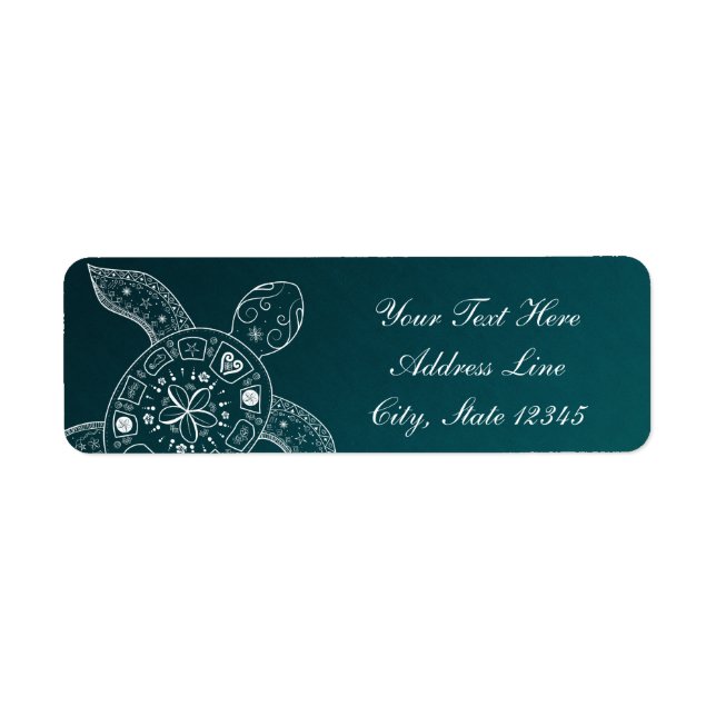 Hawaiian Sea Turtle White on Teal Beach Wedding Return Address Label (Front)