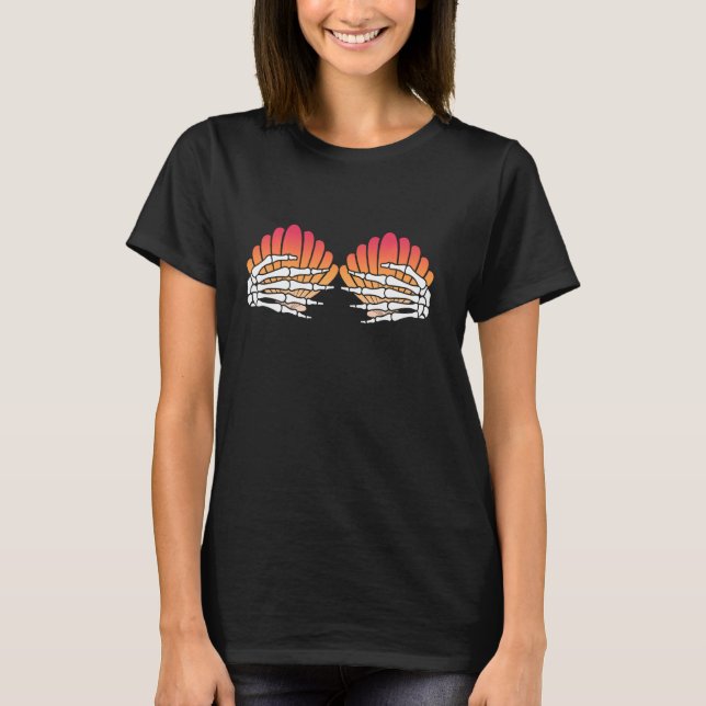 Hawaiian Seashell Skeleton Funny Halloween Party T-Shirt (Front)