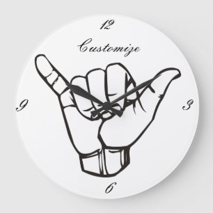 Hawaiian Shaka Brah Wave Thunder_Cove Large Clock