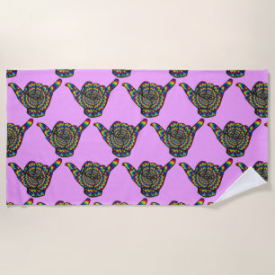 Hawaiian Shaka Psychedelic Thunder_Cove Beach Towel