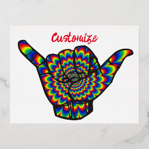 Hawaiian Shaka Psychedelic Thunder_Cove Foil Holiday Postcard