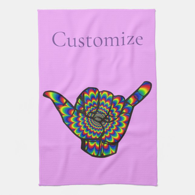 Hawaiian Shaka Psychedelic Thunder_Cove Tea Towel (Vertical)