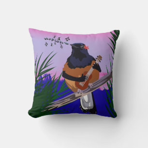 Hawaiian Shama Bird playing ukulele Cushion