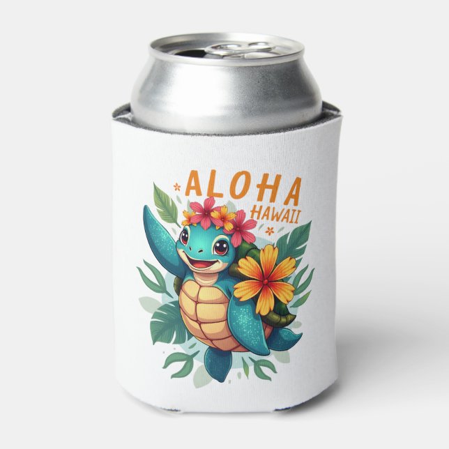 Hawaiian-Shirt Aloha Hawaii Sea Turtle Girl Women  Can Cooler (Can Front)